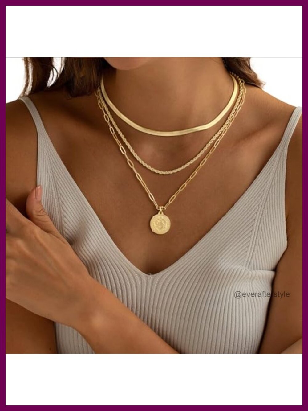 14K Gold Plated Layered Necklace Set - 3 Stackable Pendant Chains - Picture 2 of 5